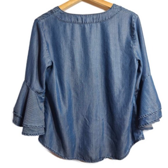 White House Black Market 3/4 Bell-Sleeve V-Neck Blouse Top Size 8 Medium - Picture 5 of 9